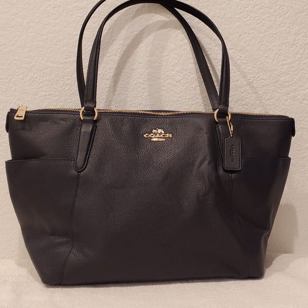 Coach Large, Soft Pebbled Leather,Dark Navy, Shoulder Bag